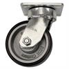 Side view of swivel caster with black and silver wheel