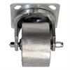 Angled front view of swivel caster with silver wheel