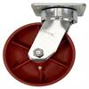 Side view of swivel caster with red wheel