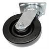 Angled side view of swivel caster with black wheel