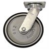 Side view of swivel caster with black and silver wheel