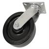 Angled side view of swivel caster with black wheel