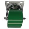 Angled front view of swivel caster with green wheel face