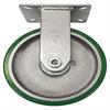 Side view of rigid caster with green and silver wheel