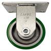 Side view of rigid caster with green and silver wheel