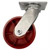 Side view of swivel caster with red wheel