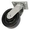 Angled side view of swivel caster with black wheel