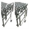 Conveyor end with a raised handle next to conveyor end with lowered handle