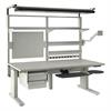 Assembly workstation with electric height adjustment. All shown components included. Also available on casters.