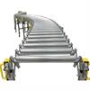 Head-on view of flexible roller conveyor bending into the distance