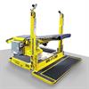Restuff-it ergonomic conveyor with three belted sections and rideable platform