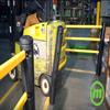 Forklift backing into flexible handrail