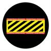 rectangle with diagonal black and yellow stripes and text reading 'pedestrian crossing'