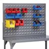 Louvered steel panel with plastic storage bins