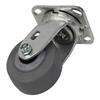 Angled side view of swivel caster with gray wheel