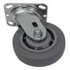 Angled bottom view of swivel caster with gray wheel