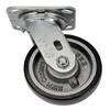 Side view of swivel caster with black and silver wheel