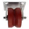 Angled front view of rigid caster with grooved red wheel