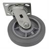 Angled side view of swivel caster with gray wheel