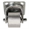 Angled front view of swivel caster with silver wheel