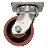 Side view of swivel caster with red wheel
