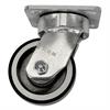 Side view of swivel caster with black and silver