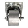 Angled front view of swivel caster with silver wheel