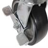 Angled top view of swivel caster with side wheel brake