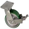 Caster with green and silver wheel plus wheel brake