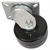 Angled bottom view of swivel caster with black wheel