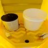 Drain tray provides leak-proof collection into paint-waste drum inside while allowing space for containers to be drained completely