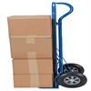 Side view of boxes stacked on hand truck