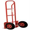 Side view of steel hand truck with 13" pneumatic wheels.                                                                                                                                                