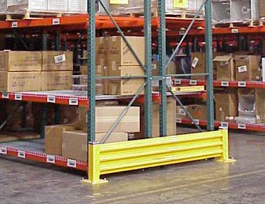 steel guard rail at rack aisle end