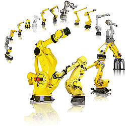 line of industrial robots
