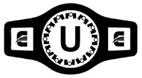 stylized cartoon wrestling belt with letter U on the buckle