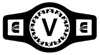 stylized cartoon wrestling belt with letter V on the buckle