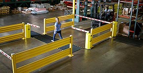 Forklift stopped at a forklift gate