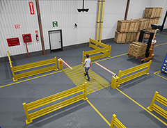 Forklift stopped at a forklift gate