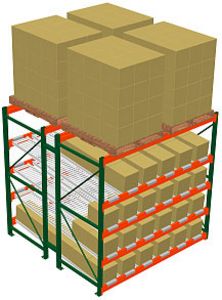 pallet rack with overhead bulk storage and carton flow