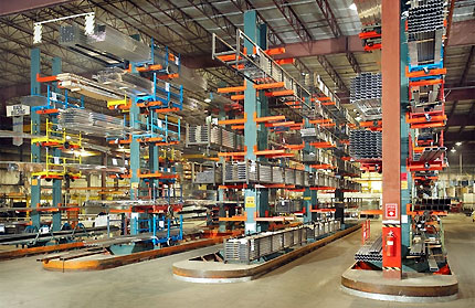 cantilever rack in a lumber storage operation