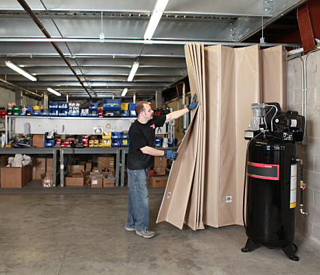 sound reducing curtain in a warehouse