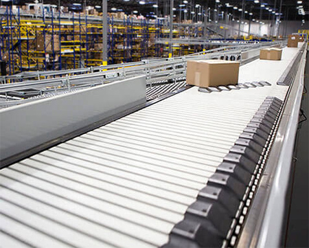 shoe sorter conveyor system in a distribution center