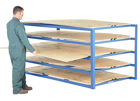 Horizontal sheet metal rack with plywood load