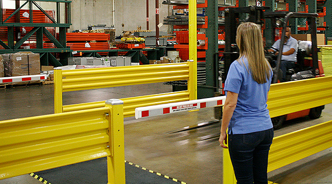 forklift crossing in a warehouse