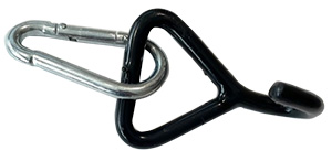 black J-hook attached to silver carabiner