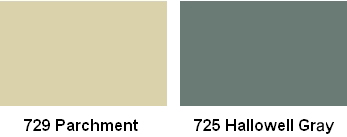 color swatches of parchment and Hallowell gray