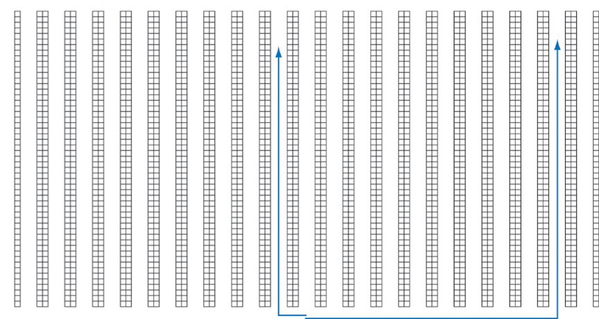 diagram of rows of pallet racks in a warehouse