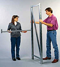 Insert end of support beam into slots on upright frame