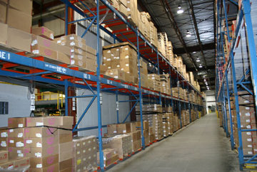 pallet rack system in a warehouse